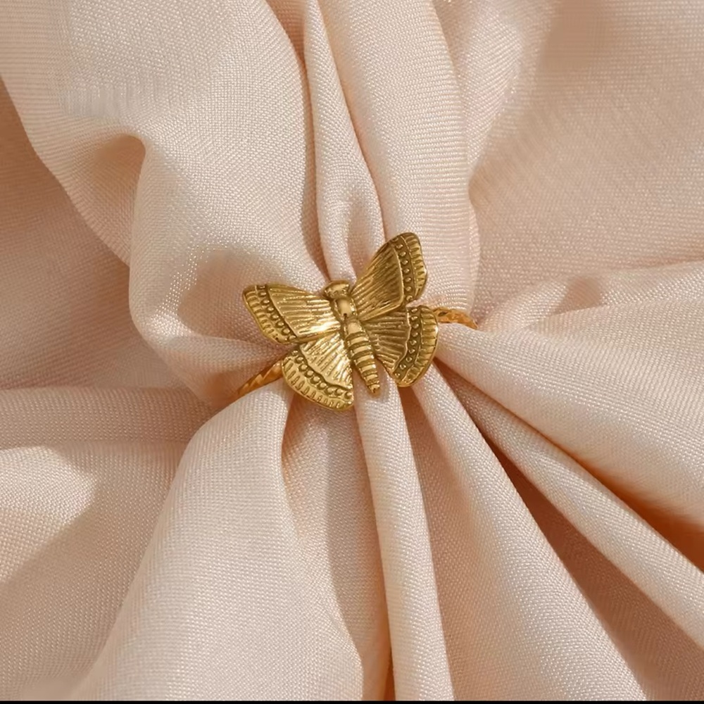 Fashion Butterfly Ring Stainless Steel 18k Gold Plated Adjustable Trendy New - Picture 4 of 11
